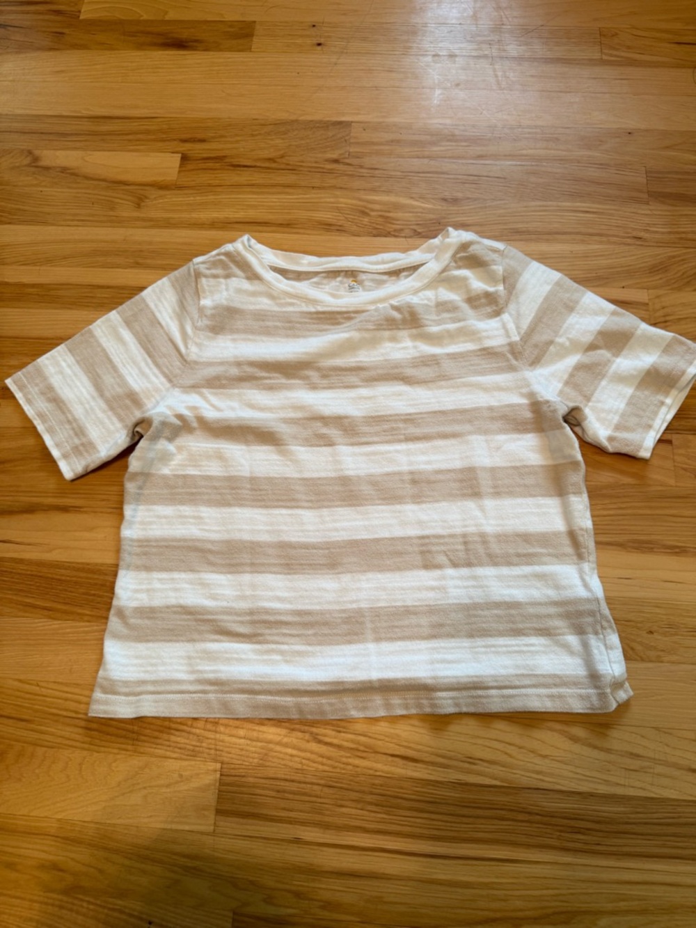 Striped Short-Sleeve Boxy Top in Cream and Tan C and‎ C California 100% cotton